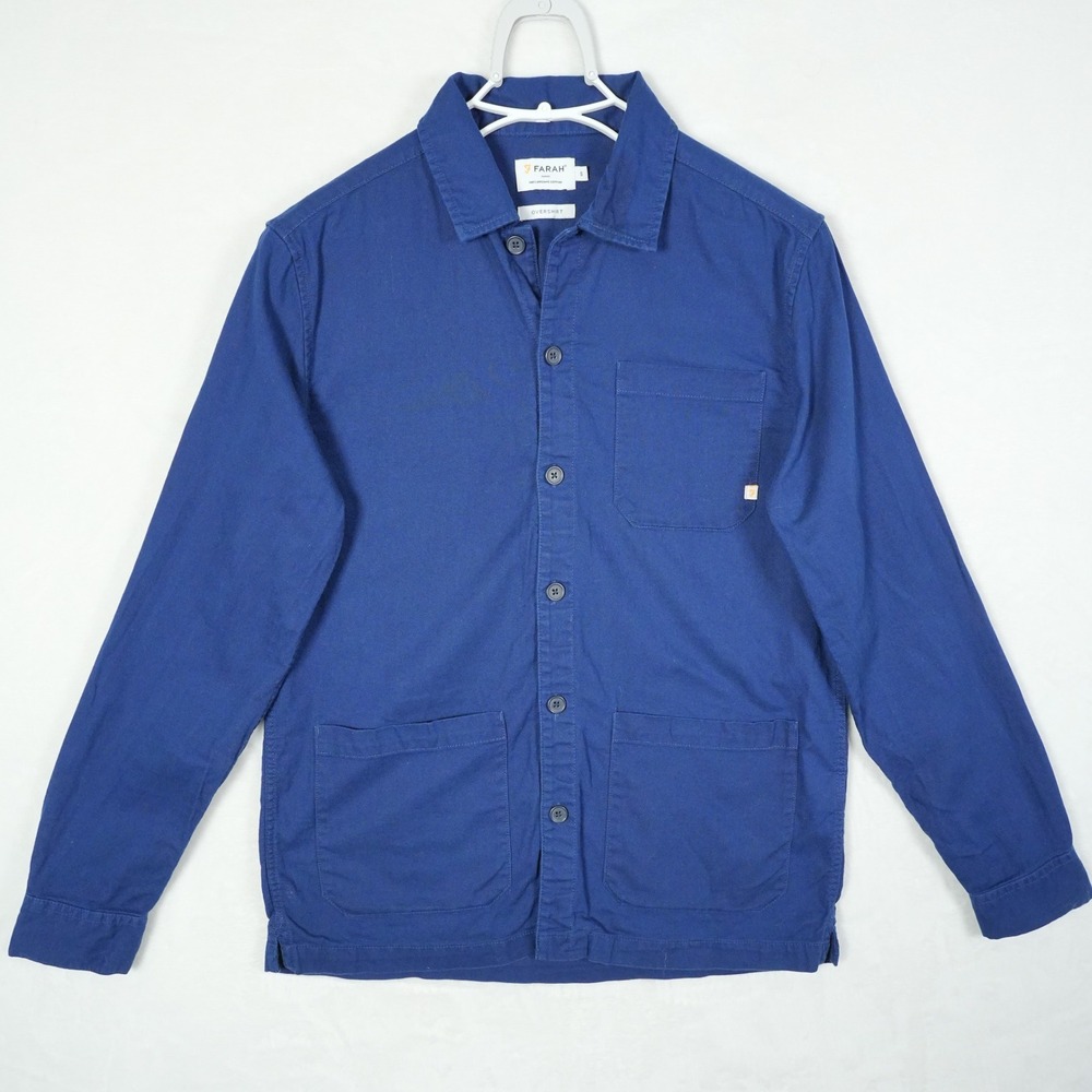 Farah Overshirt Men's Size‎ Small Blue Button Up Organic Cotton Workwear Style - Picture 3 of 8